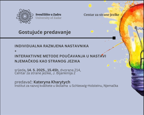 Gostujuće predavanje  "Individualna razmjena nastavnika i interaktivne metode poučavanja u nastavi njemačkog kao stranog jezika"